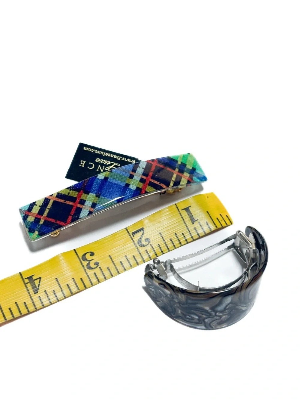 Set of 2 France Luxe Volume Barrette Hair Clips Plaid Tortoiseshell Handmade